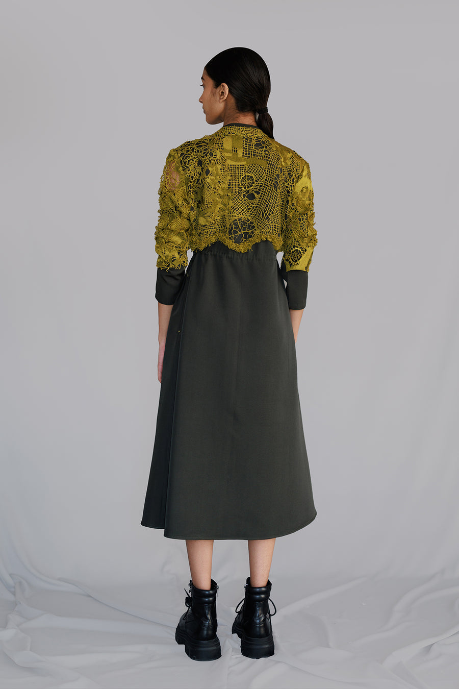 Yellow Map Embroidery Long Dress