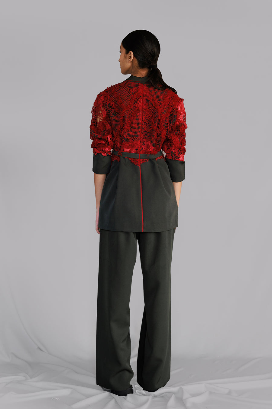 Red Map Embroidery Coat Set