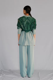Green Map Embroidery Coat Set