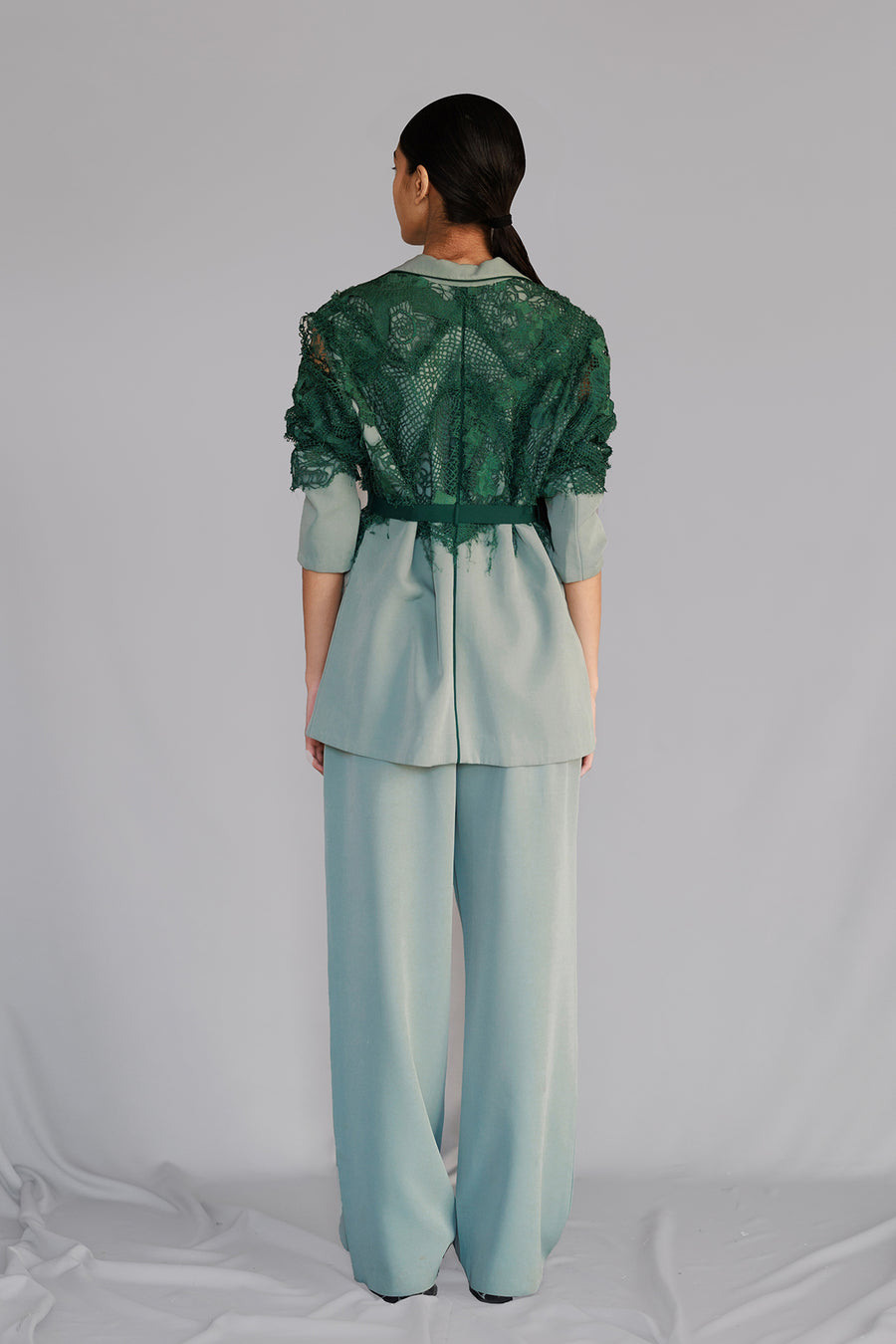 Green Map Embroidery Coat Set