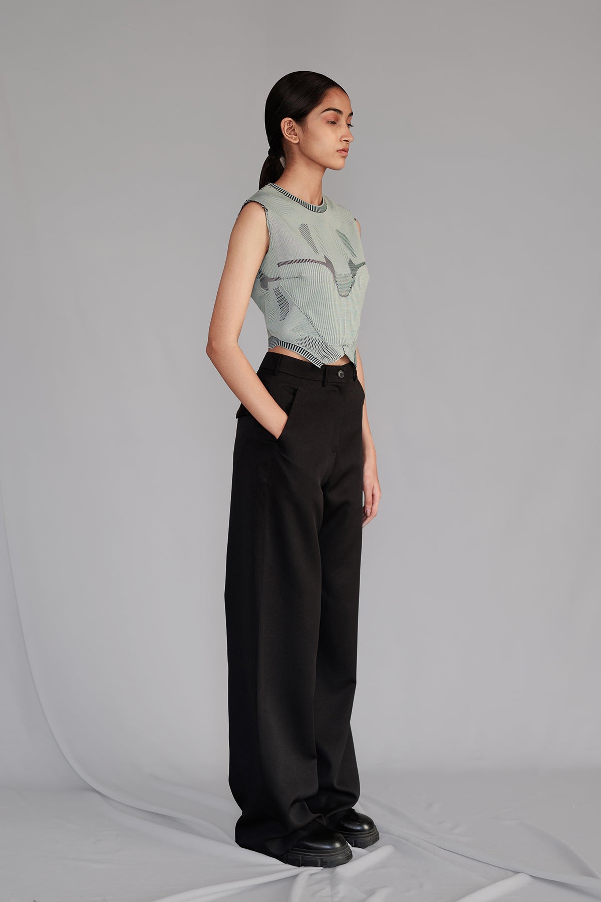 Grey Knitted Panel Top Set