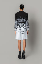 B&W Hokusai Embroidered Coat Dress