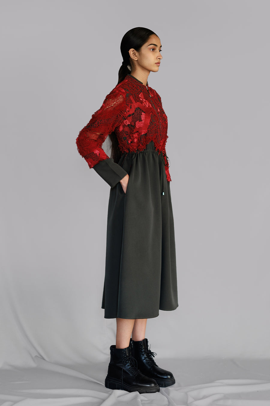 Red Map Embroidery Long Dress