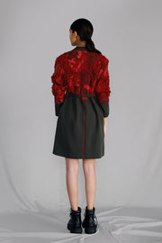 Red Map Embroidery Coat Dress
