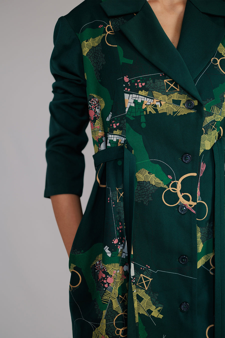 Green Map Coat Dress