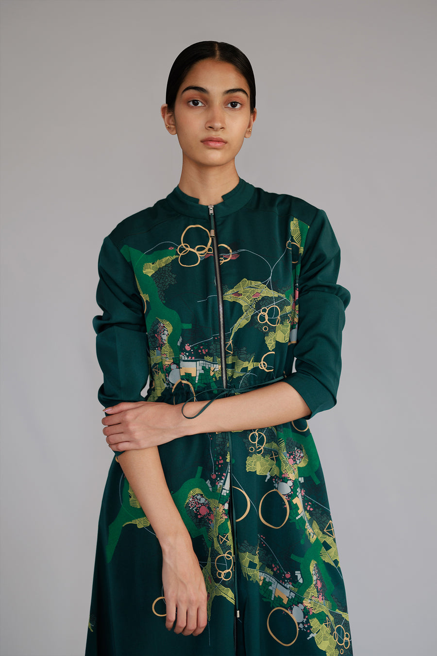 Green Map Long Dress