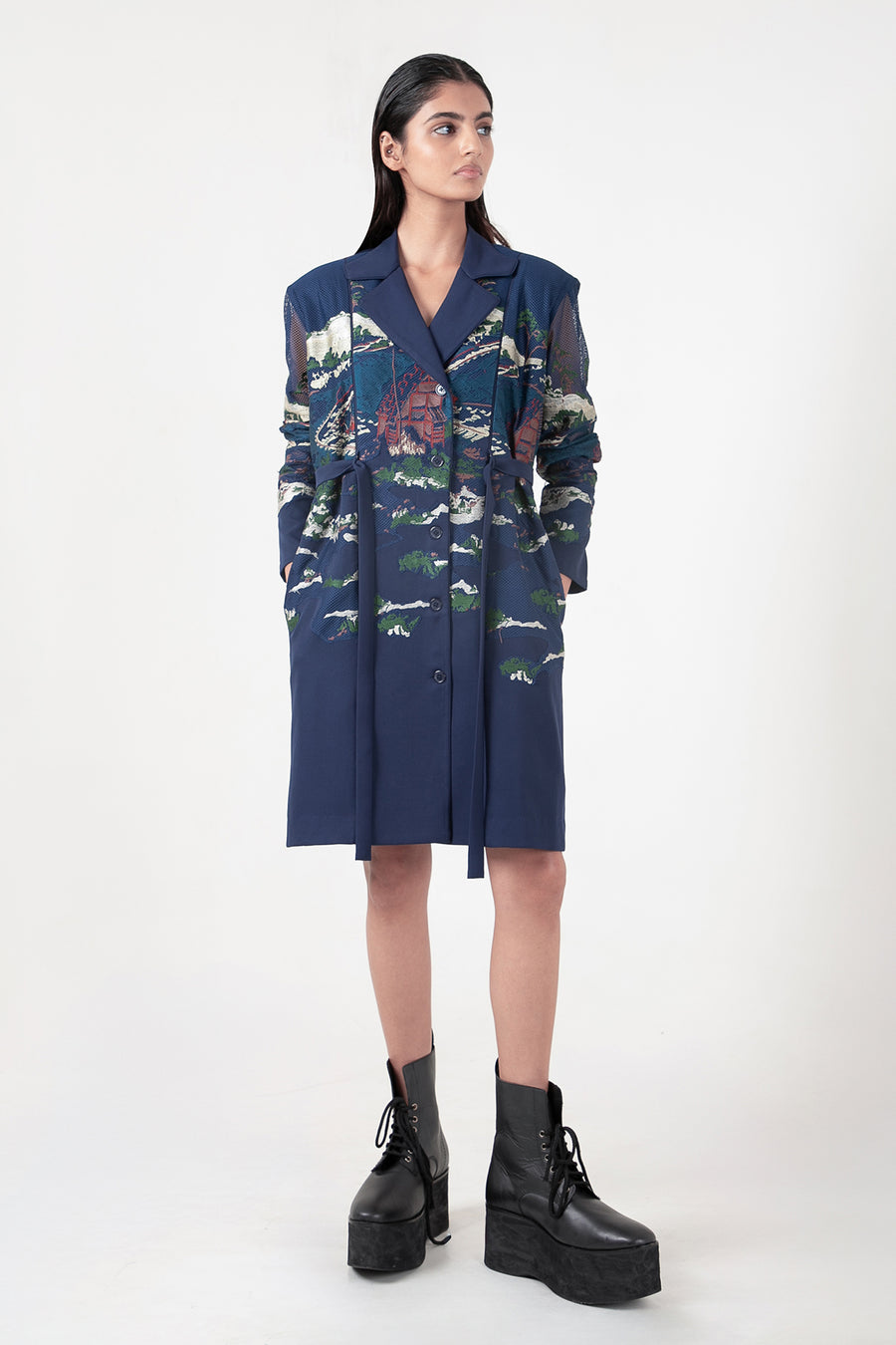 Blue Crest Applique Blazer  Dress