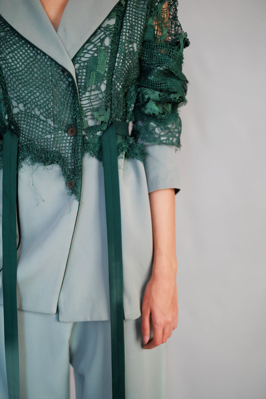 Green Map Embroidery Coat Set
