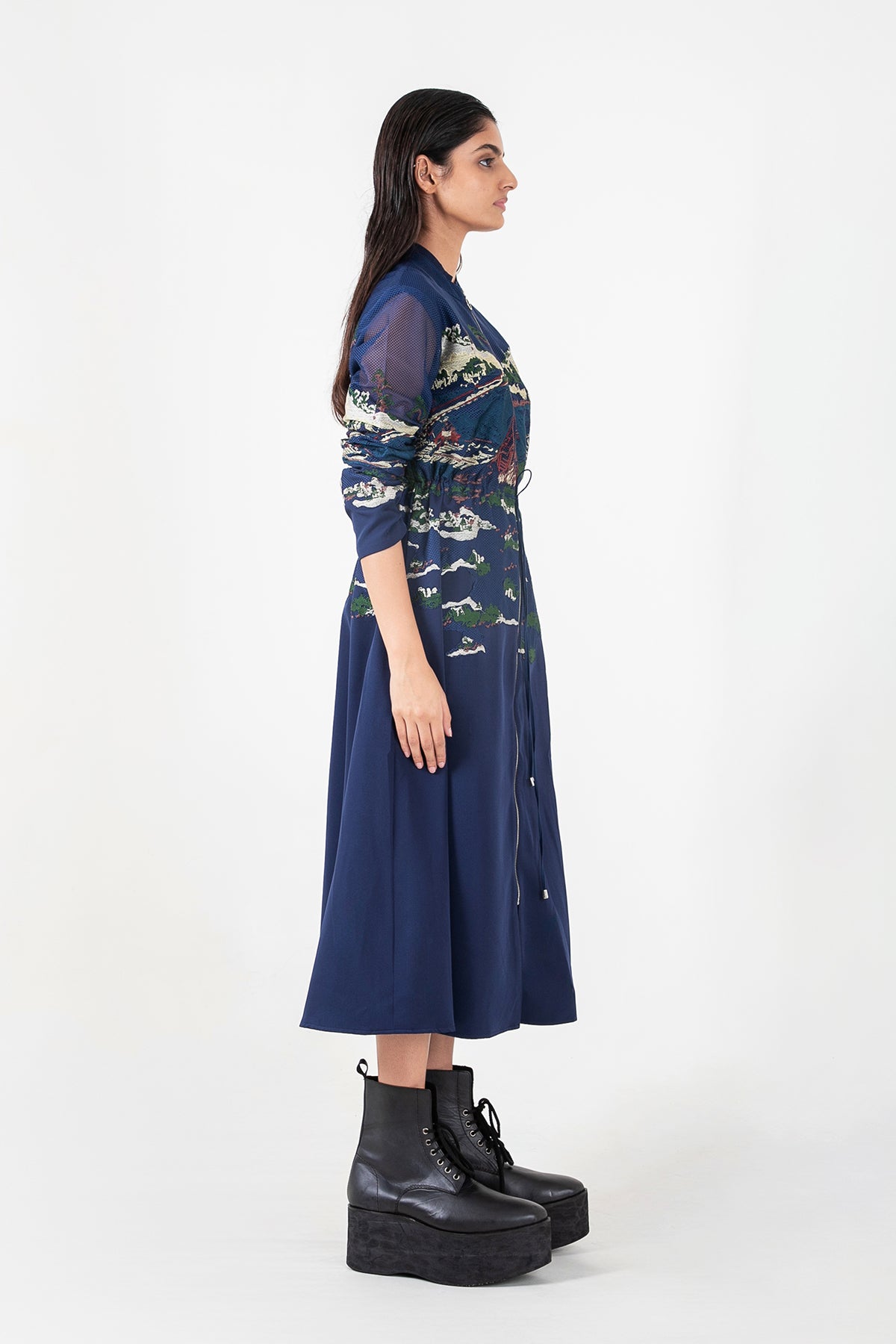 Blue Crest Applique Long Dress