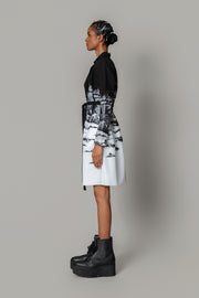 B&W Hokusai Embroidered Coat Dress