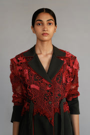 Red Map Embroidery Coat Set
