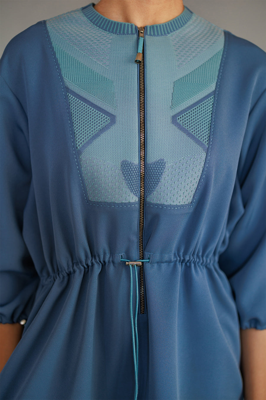 Blue Knitted Panel Short Dress