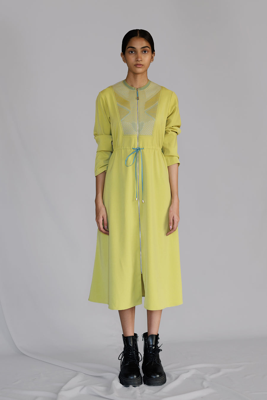 Lime Knitted Panel Long Dress
