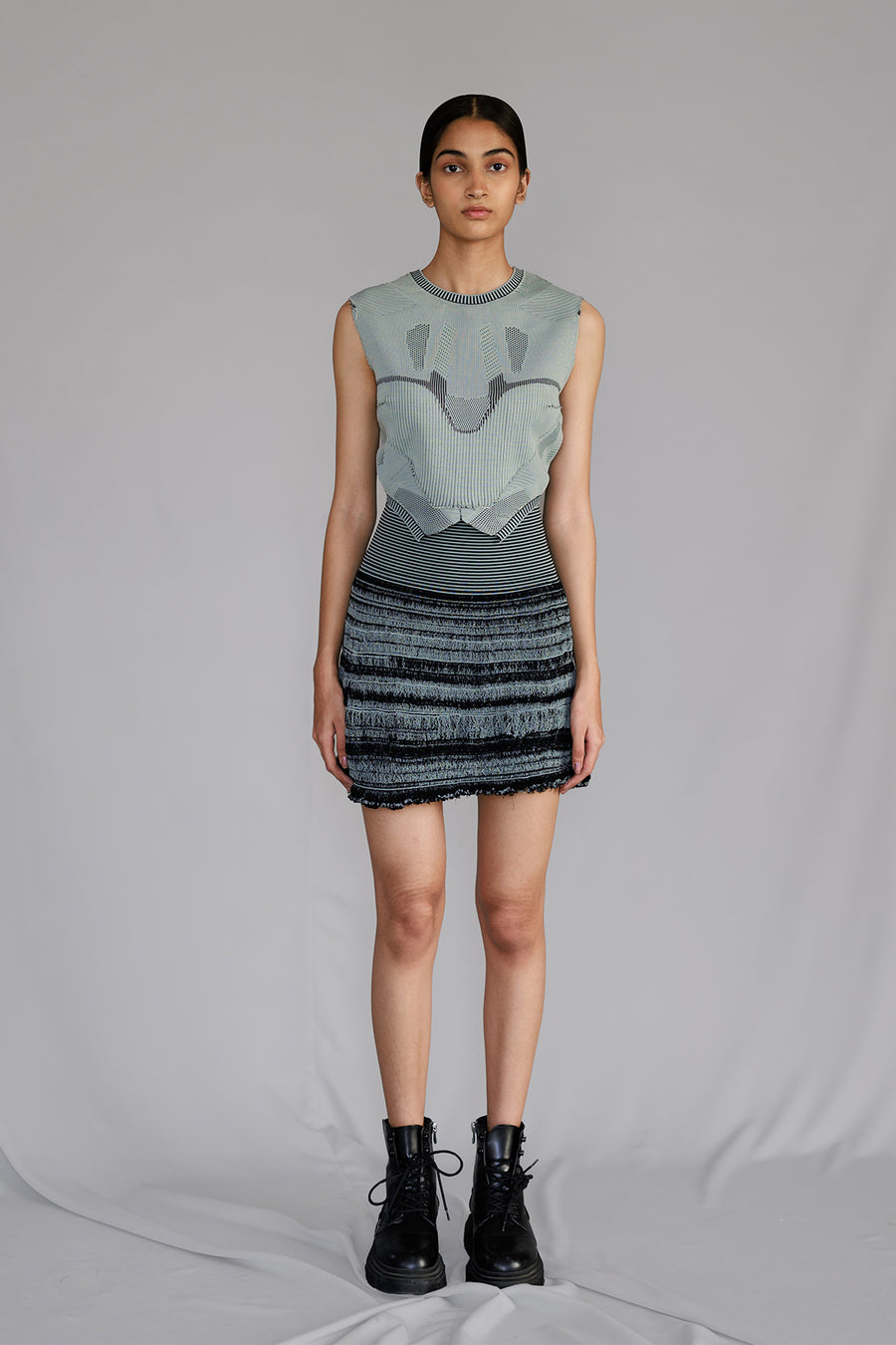 Grey Knitted Panel Skirt Top