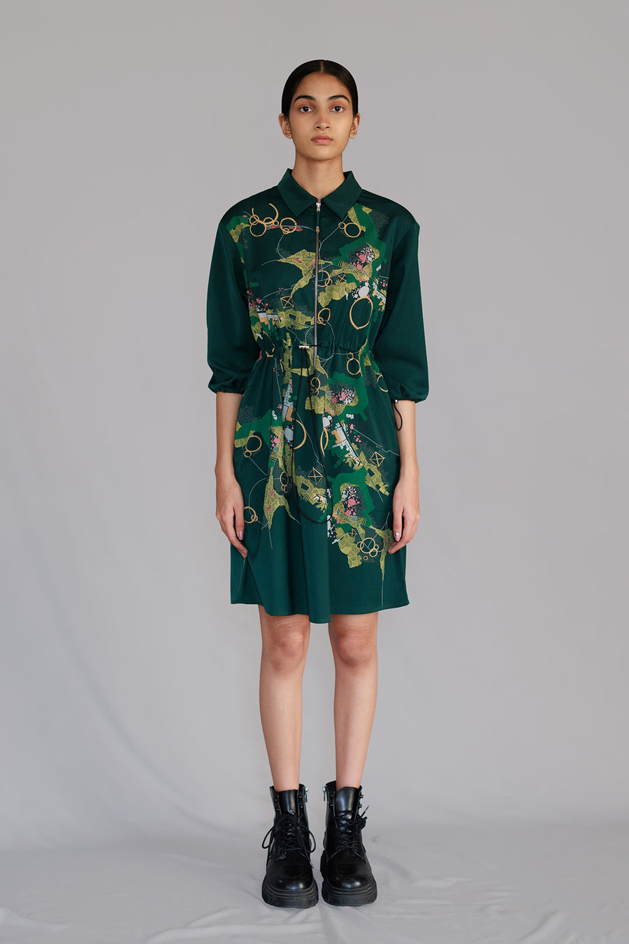 Green Map Short Dress