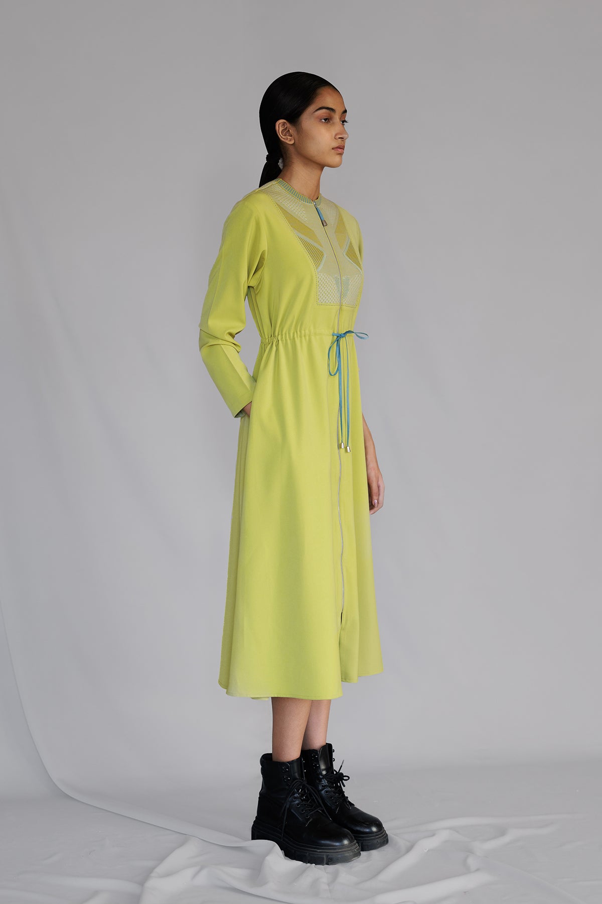 Lime Knitted Panel Long Dress