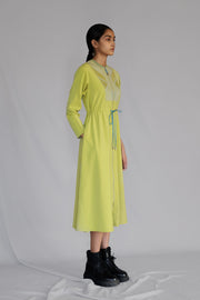 Lime Knitted Panel Long Dress