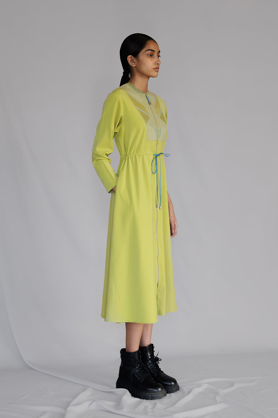 Lime Knitted Panel Long Dress