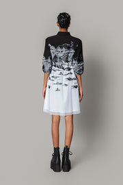 B&W Hokusai Embroidered Short Dress