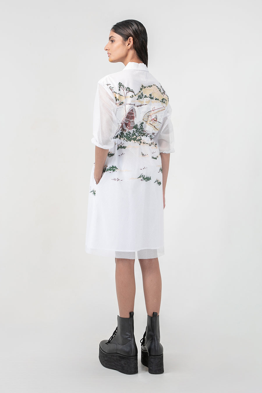 Ivory Crest Embroidered Short Dress
