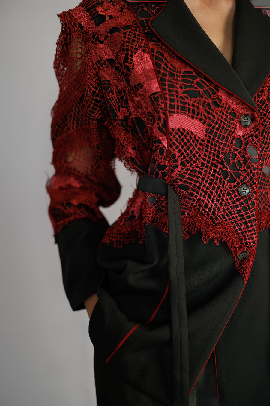 Red Map Embroidery Coat Set