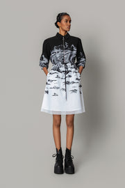 B&W Hokusai Embroidered Short Dress