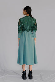 Green Map Embroidery Long Dress
