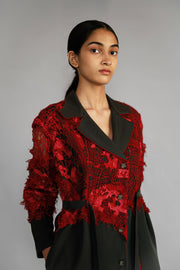 Red Map Embroidery Coat Dress