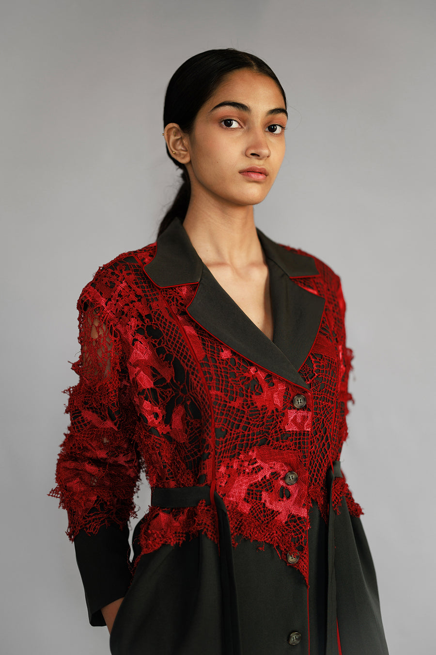 Red Map Embroidery Coat Dress