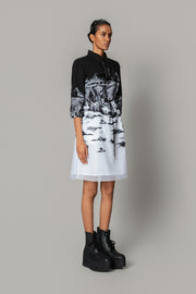 B&W Hokusai Embroidered Short Dress