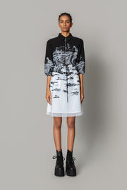 B&W Hokusai Embroidered Short Dress