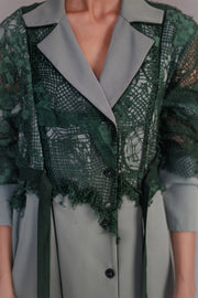 Green Map Embroidery Coat Set