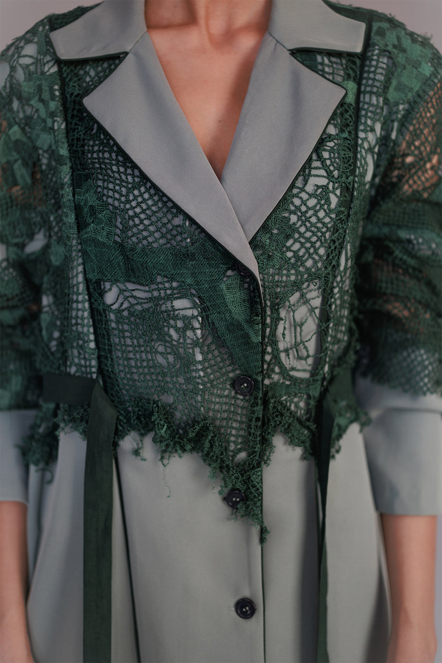 Green Map Embroidery Coat Set