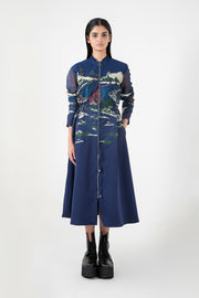 Blue Crest Applique Long Dress