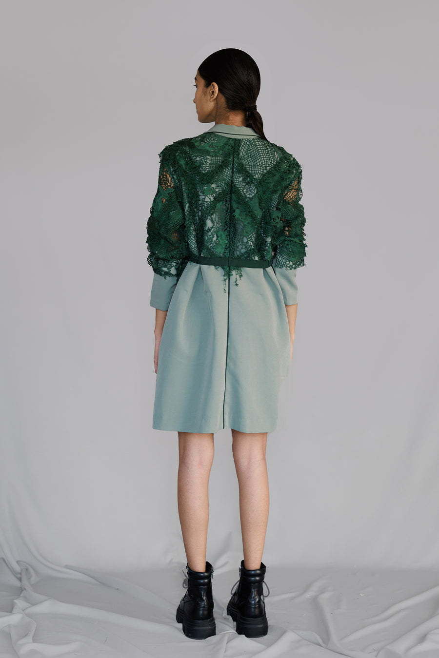 Green Map Embroidery Coat Dress