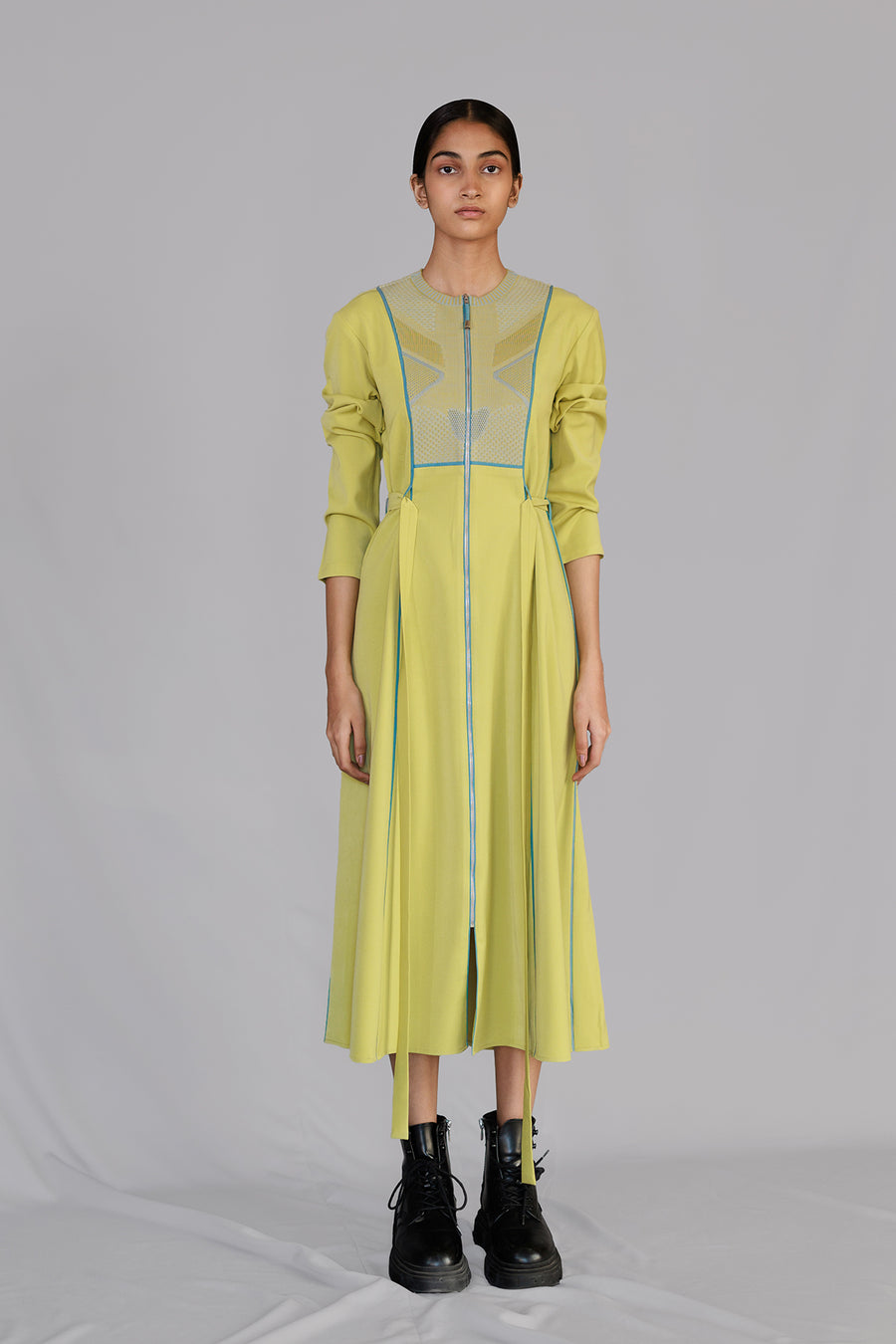 Lime Knitted Panel Dress