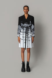 B&W Hokusai Embroidered Coat Dress