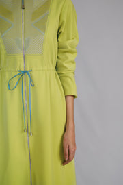 Lime Knitted Panel Long Dress