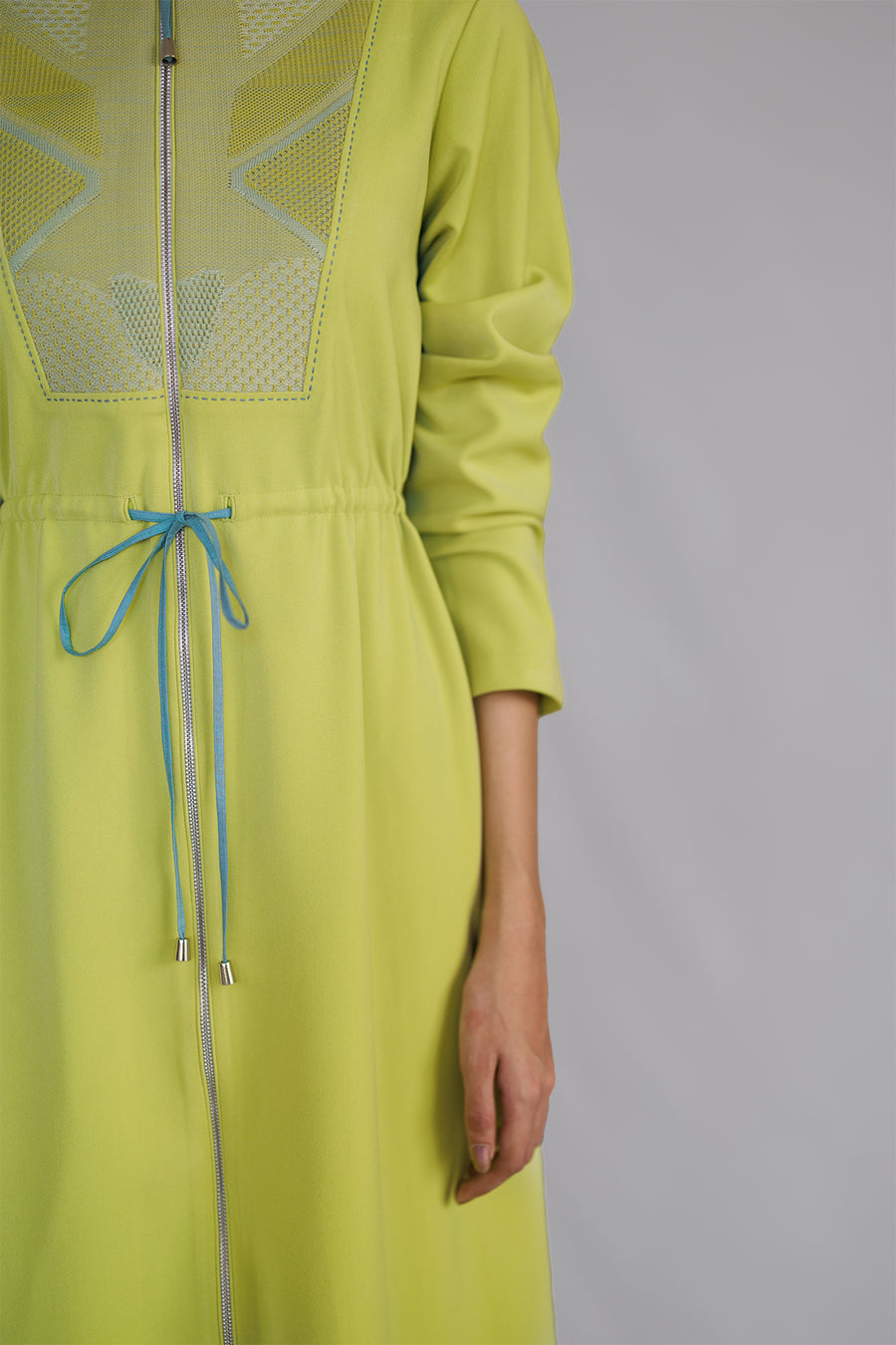 Lime Knitted Panel Long Dress