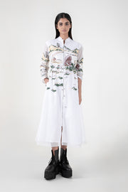 Ivory Crest Embroidered Long Dress