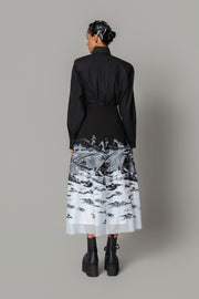 B&W Hokusai Embroidered Skirt