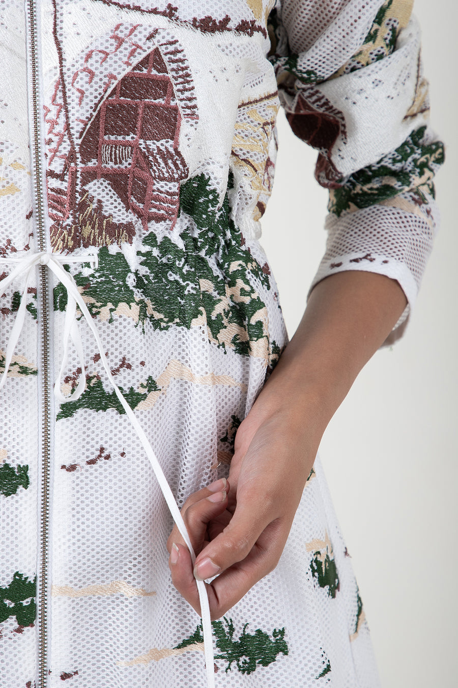 Ivory Crest Embroidered Long Dress