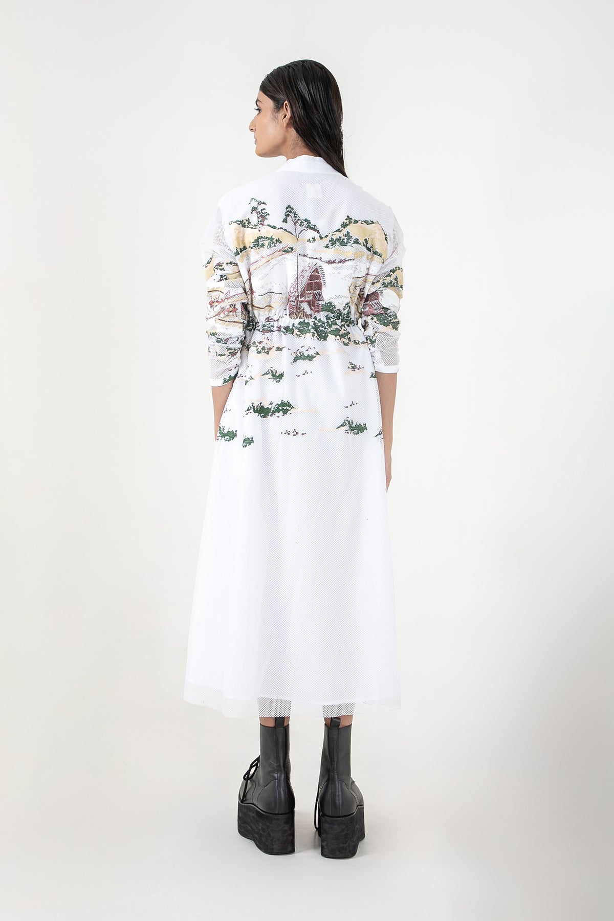 Ivory Crest Embroidered Long Dress