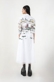 Ivory Crest Embroidered Long Dress