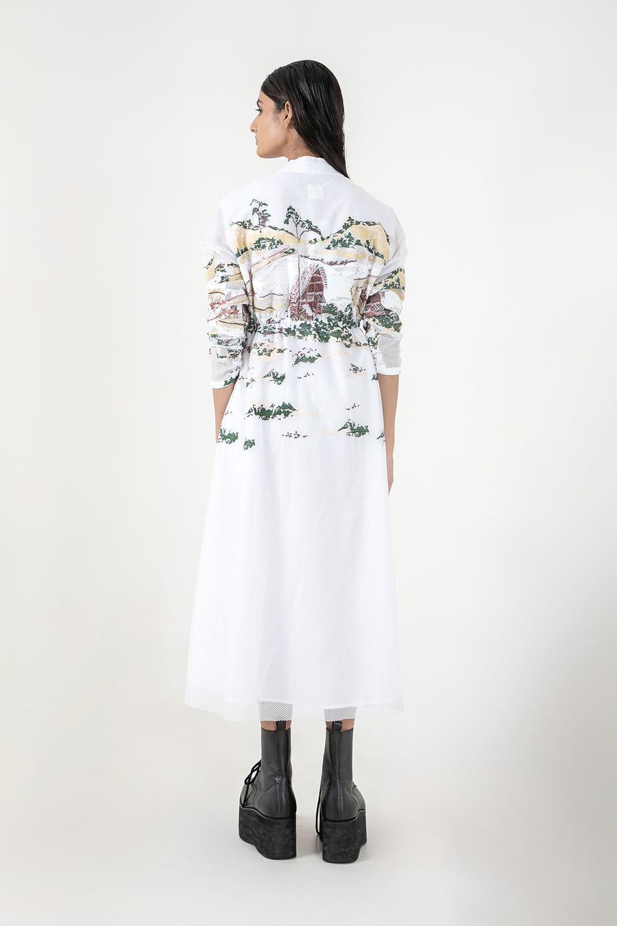 Ivory Crest Embroidered Long Dress