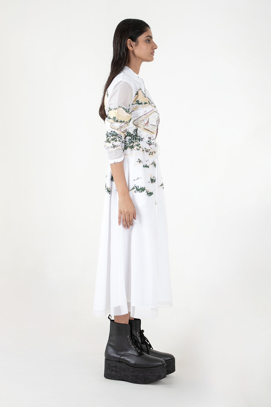 Ivory Crest Embroidered Long Dress