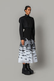 B&W Hokusai Embroidered Skirt