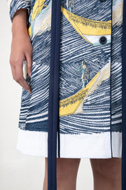 Edo Wave Embroidered Coat Dress