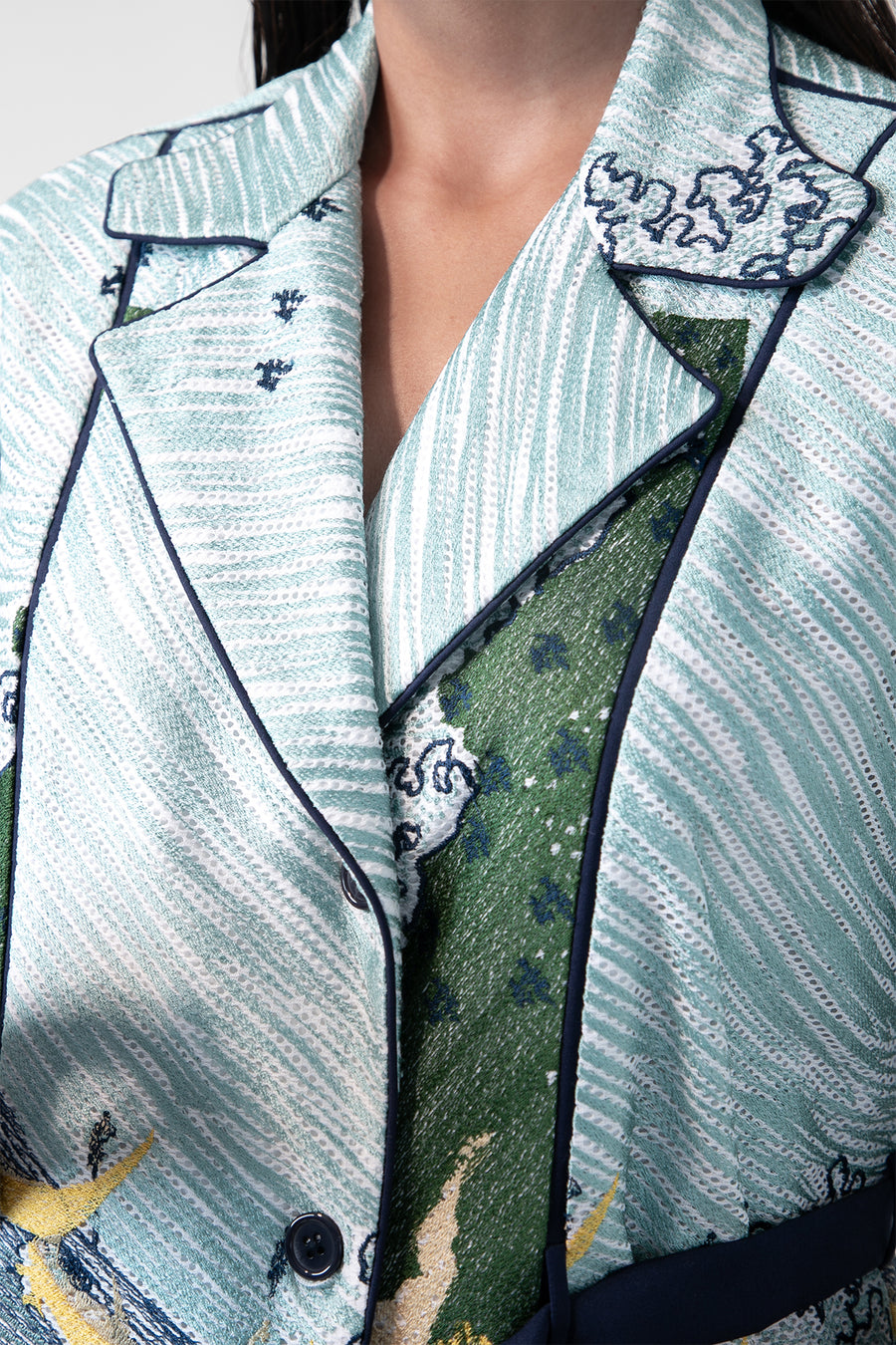 Edo Wave Embroidered Coat Dress