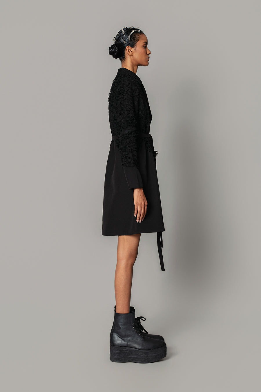 Black on Black Map Coat Dress